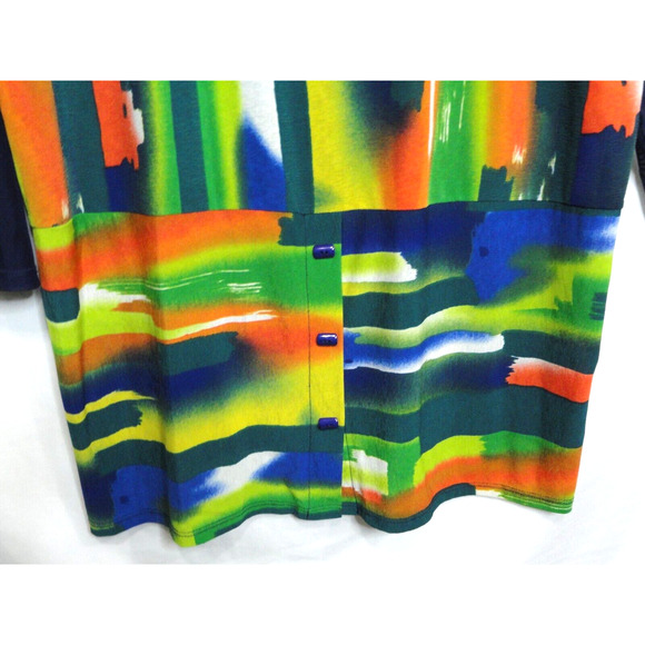 IC By Connie K Hi Lo Semi Sheer Yellow Blue Orange Resort Top Women's Size Large - Picture 7 of 8